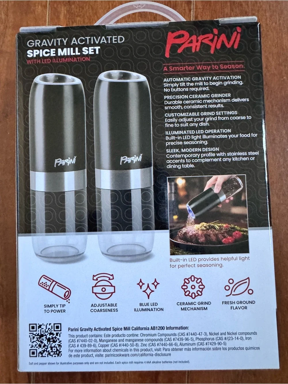 Gravity Activated Spice Mill Set - Black with LED Illumination BRAND NEW